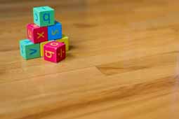 Image of Oak Wood Floor with pile of children's wooden blocks