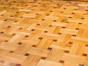 Basket weave pattern Oak floor with teak inlay